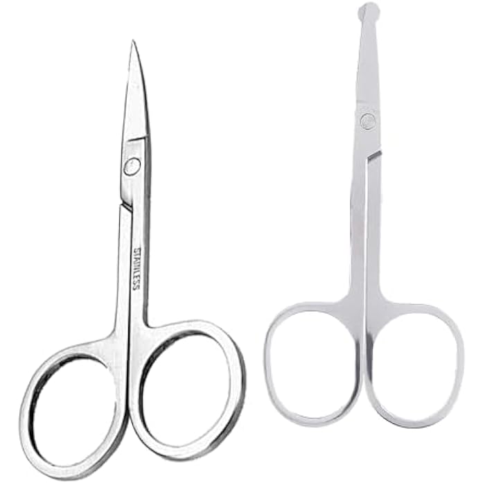 TEMPERIA Scissors for Moustache, Nose Hair, Beard, Eyebrow Cutting Trimming for Men & Women | Small Shaving & Grooming Scissor | Safety Design & Premium Non Rusting Metal | 1 Nasal & 1 Eyebrow Scissor - Image 1